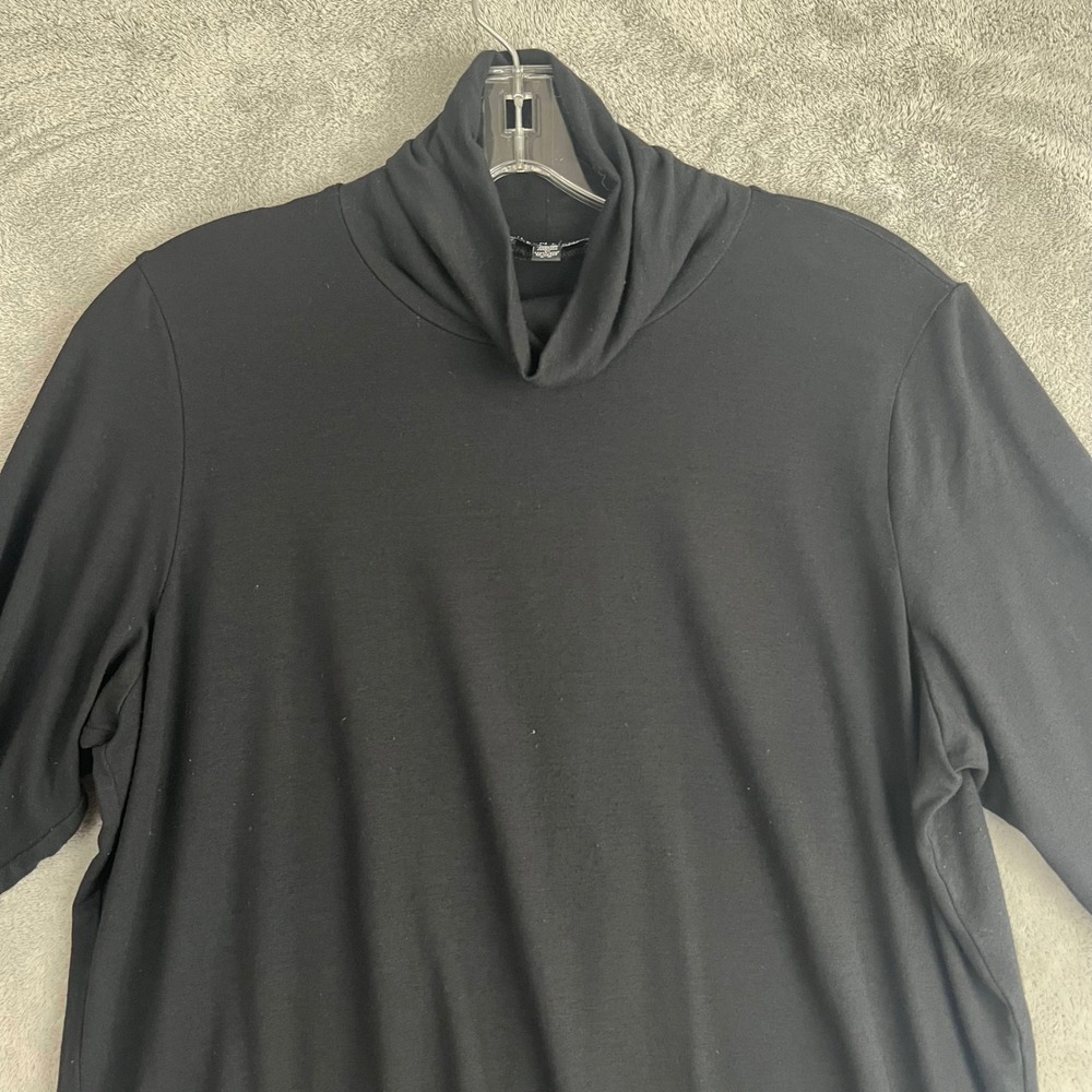 Eileen Fisher Mockneck Tee Shirt Womens L Black Lightweight Sustainable Basics